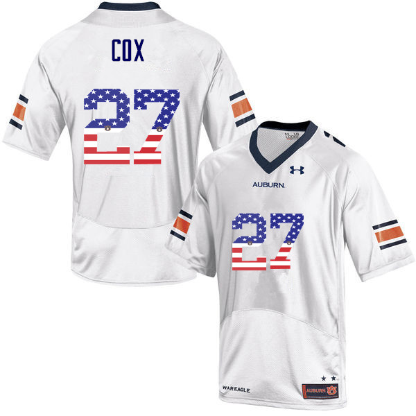 Men #27 Chandler Cox Auburn Tigers USA Flag Fashion College Football Jerseys-White